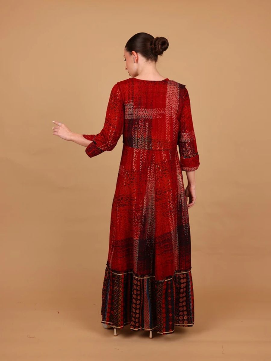 Ikkxa Farah Printed Embroidered Coat Detail Maxi Dress IKKXA - Women's Maxi Dresses 51