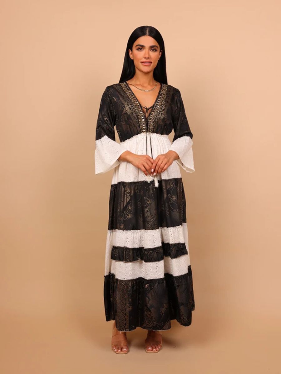 Ikkxa Roya Eyelet Tiered Maxi Dress with Embellishment IKKXA - Women's Maxi Dresses 5