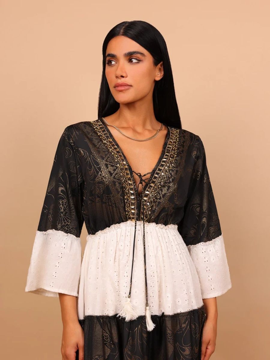Ikkxa Roya Eyelet Tiered Maxi Dress with Embellishment IKKXA - Women's Maxi Dresses 7