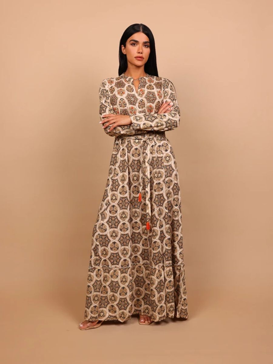Ikkxa Nadia Mosaic Print Tiered Long Sleeves Maxi Dress IKKXA - Women's Maxi Dresses 28