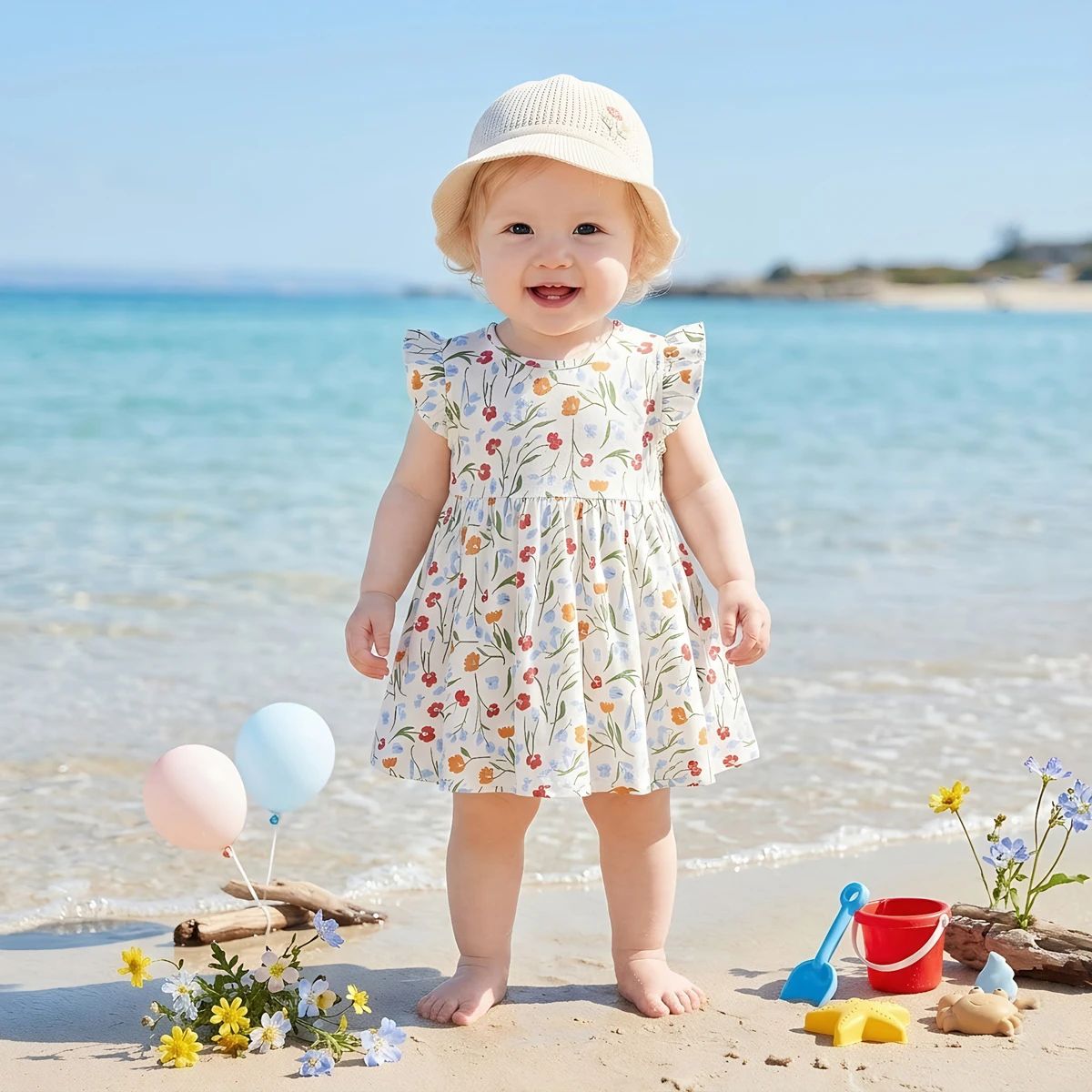 Floral Sleeveless Cotton Summer Dress for Baby and Little Girls