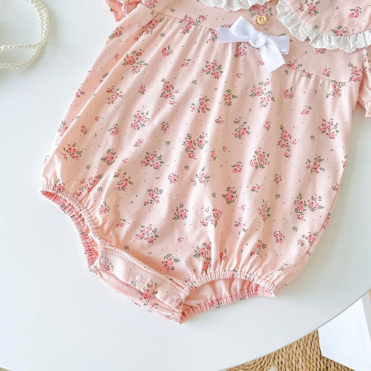 Floral Cotton Short Sleeve Baby Girls Bodysuit with Peter Pan Collar Sanlutoz - Kids's Bodysuits 3