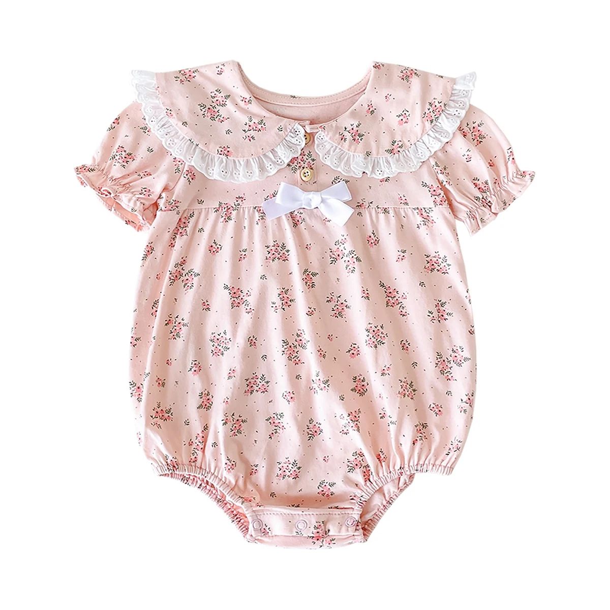 Floral Cotton Short Sleeve Baby Girls Bodysuit with Peter Pan Collar Sanlutoz - Kids's Bodysuits