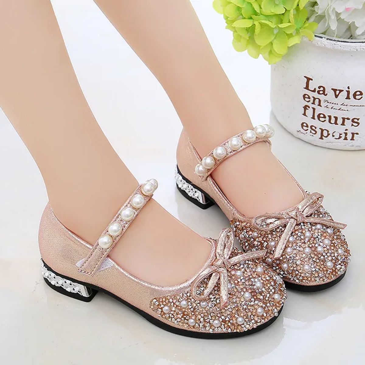 Glitter Beaded Mary Jane Flats for Girls Formal Occasions