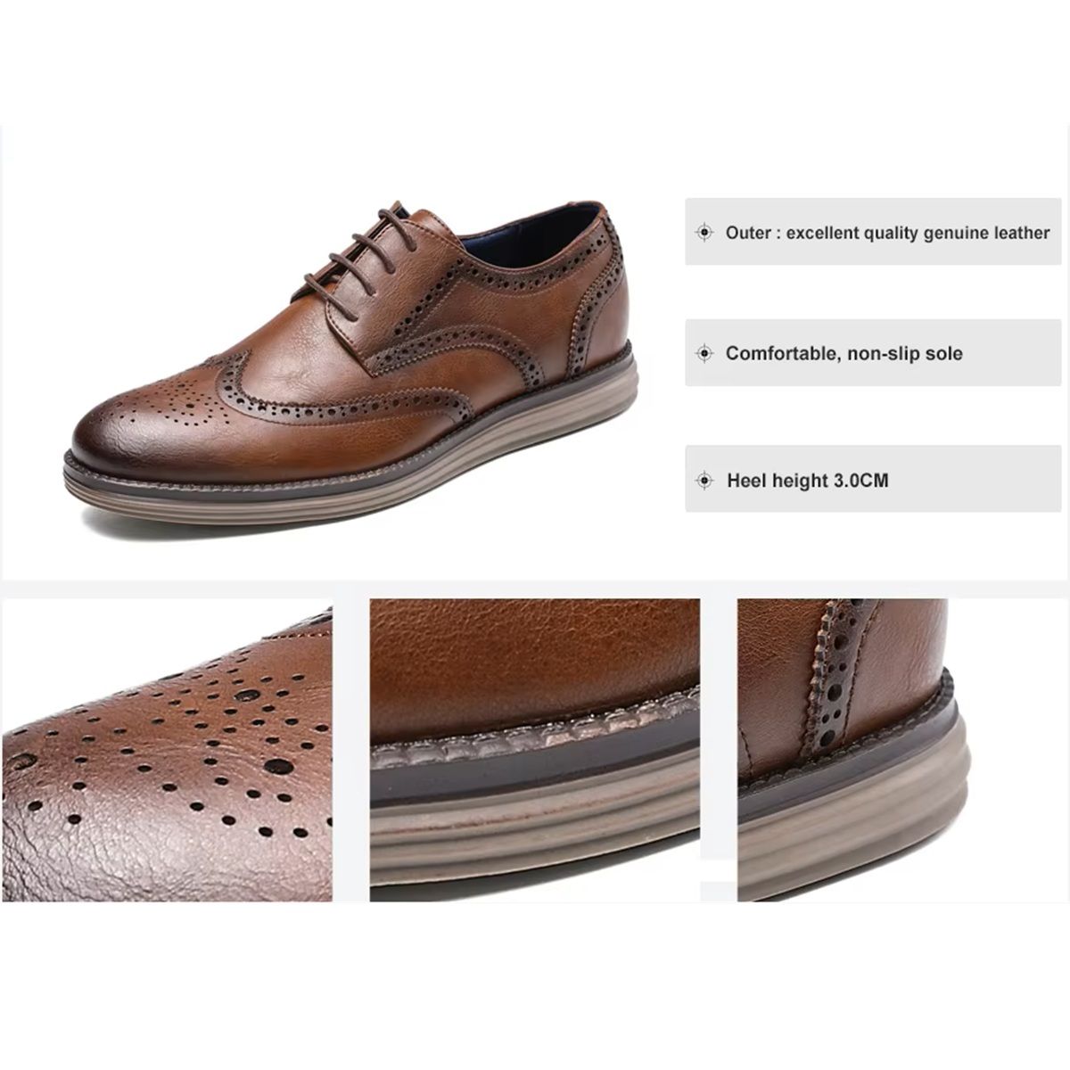 Men's Smart Dress Shoes Genuine Leather Lace Up Business Footwear Bhkh - Men's Formal Shoes 3