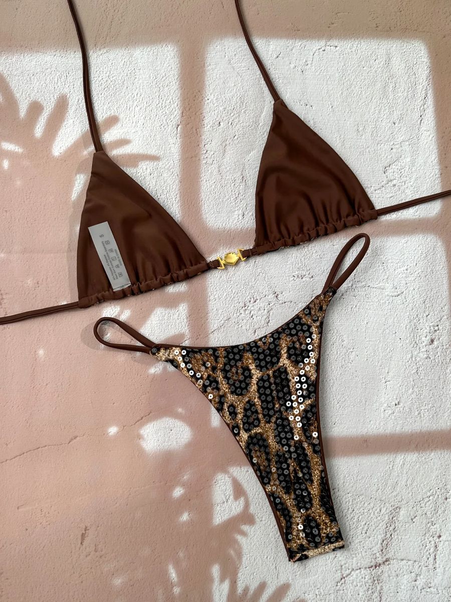 Women’s Leopard Print Halter Bikini Set Push Up High Waist