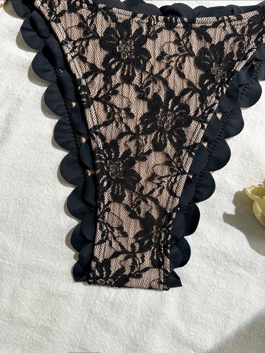 Women’s Black Lace Bikini Set Ruffled Halter Push Up Swimwear Women’s Black Lace Bikini Set Ruffled Halter Push Up Swimwear