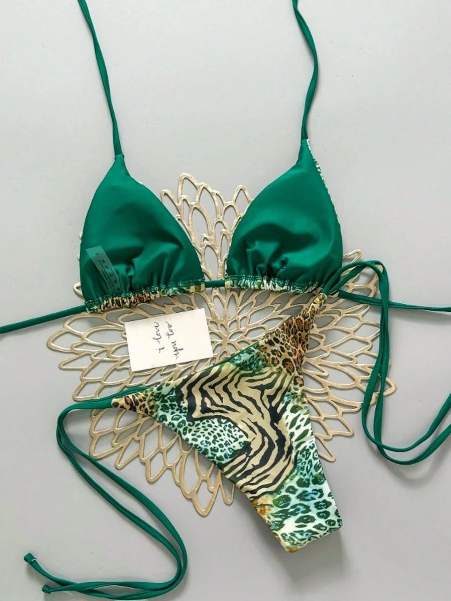 Women’s Leopard Print Halter Bikini Set Push Up Tie Side