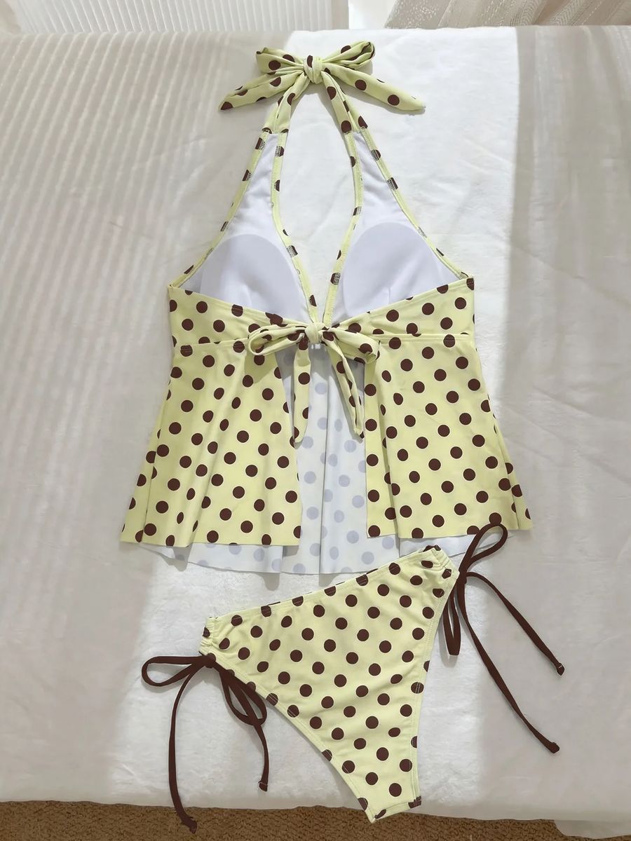 Women’s Polka Dot Print Bikini Set Push Up High Waist