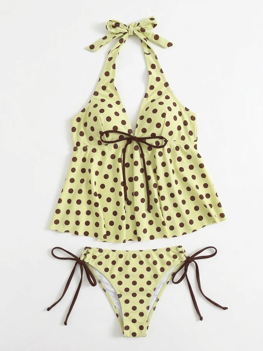 Women’s Polka Dot Print Bikini Set Push Up High Waist