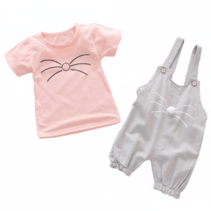 Stylish Girls' Whiskers Shorts Dungaree Set In Grey/Pink