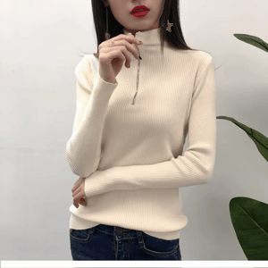 Knitted Women’s Half High-Neck Zipper Sweater For Autumn & Winter Aossviao - Women's Sweaters