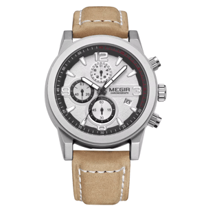 Men's Luxury Chronograph Watch with Leather Strap and Calendar