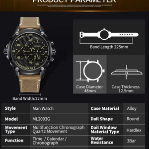 Chronograph Men's Leather Strap Watch with Calendar & Waterproof Design