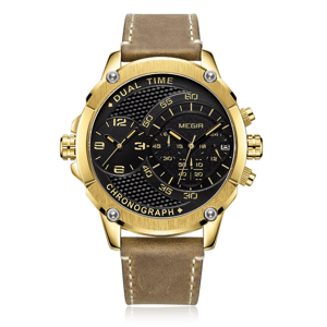 Chronograph Men's Leather Strap Watch with Calendar & Waterproof Design