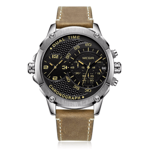 Chronograph Men's Leather Strap Watch with Calendar & Waterproof Design