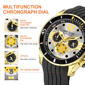 Luxury Military Sports Quartz Chronograph Waterproof Men's Watch Megir - Men's Dress Watches 3