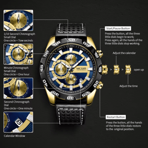 Men's Chronograph Waterproof Quartz Sports Wristwatch with Auto Date Megir - Men's Dress Watches 3