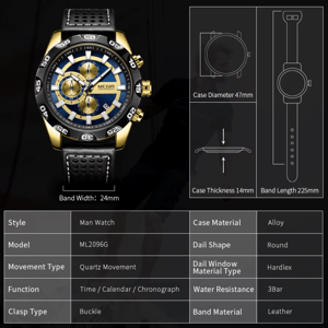 Men's Chronograph Waterproof Quartz Sports Wristwatch with Auto Date Megir - Men's Dress Watches 4