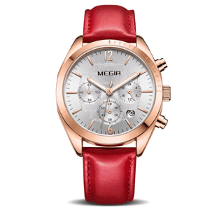 Luxury Leather Strap Women's Quartz Chronograph Business Wristwatch Megir - Women's Dress Watches