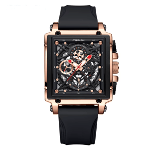 Men's Square Quartz Sports Chronograph Watch with Silicone Strap