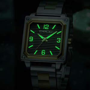 Men's Stainless Steel Square Quartz Watch with Luminous Waterproof Design