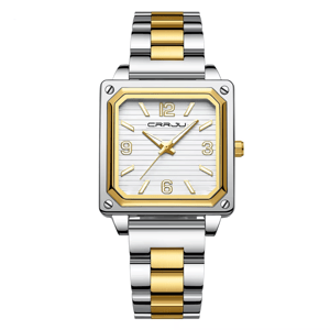 Men's Stainless Steel Square Quartz Watch with Luminous Waterproof Design