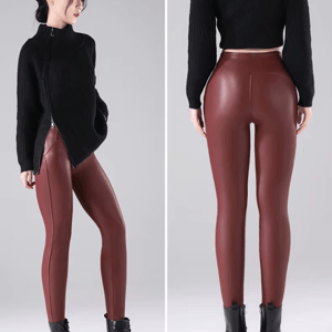 High-Waist PU Leather Leggings for Fall & Winter