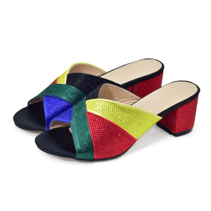 Elegant Crystal Sandal with Mid Square Heels for Special Occasions