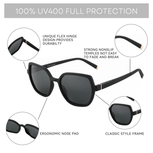 Classic Hexagonal Sunglasses with Polarized Lenses for Superior Protection Zenottic - Women's Square Sunglasses 2