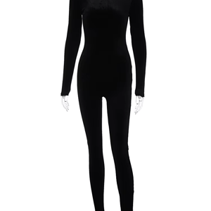 Chic Autumn Velvet Long Sleeve Bodycon Jumpsuit for Women