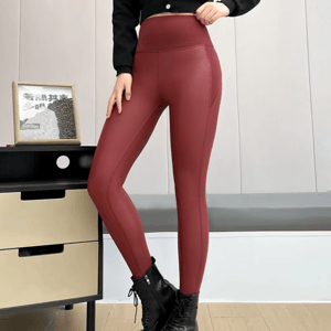 High-Waisted Fleece Lined PU Leather Leggings for Women