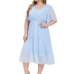 Elegant Swiss Dot Chiffon V-Neck A-Line Summer Dress