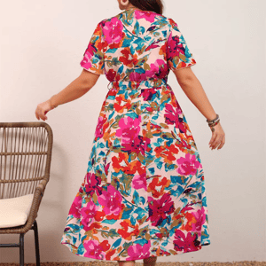 Elegant A-Line Print Dress with Butterfly Sleeves and Belted Waist