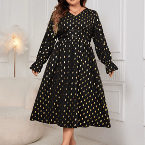 Elegant Polka Dot V-Neck A-Line Midi Dress