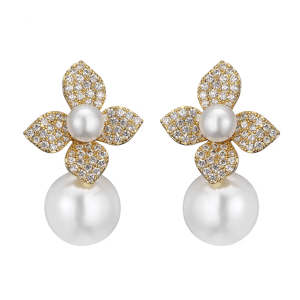 Elegant Imitation Pearl Flower Drop Earrings with Cubic Zirconia Elegant Imitation Pearl Flower Drop Earrings with Cubic Zirconia