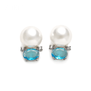 Elegant Blue Oval Cubic Zirconia Stud Earrings for Women
