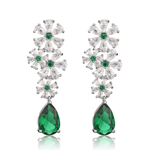 Elegant CZ Water Drop Flower Dangle Earrings for Women