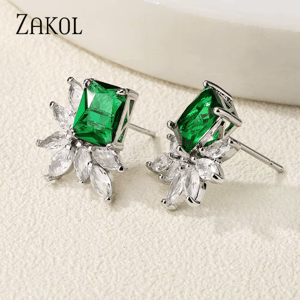 Elegant Square Cubic Zirconia Stud Earrings for Women