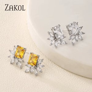 Elegant Square Cubic Zirconia Stud Earrings for Women
