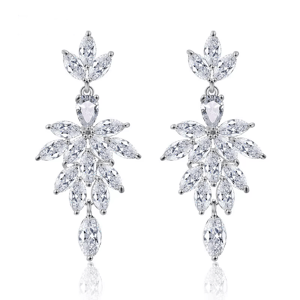 Elegant Marquise Zircon Leaf Dangle Earrings for Women