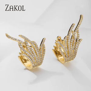 Elegant Leaf-Shaped Zirconia Stud Earrings for Women’s Wedding
