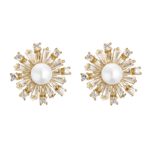 Elegant Snowflake Pearl & Cubic Zirconia Stud Earrings for Women