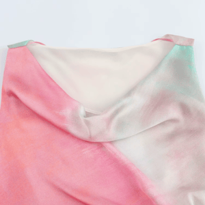 High Street Women's Fashion Tie-dye Printed Midi Dress Sleeveless Gathered Hem Split Female Gown