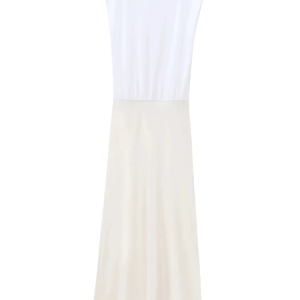 Women's Fashion Contrast Satin Midi Dress Retro Round Neck Sleeveless Versatile Female Midi Dress