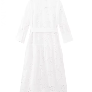 Women's Embroidered Shirt Dress Retro Lapel Long Sleeve Midi Chic Female Fashion with Belt