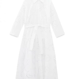 Women's Embroidered Shirt Dress Retro Lapel Long Sleeve Midi Chic Female Fashion with Belt