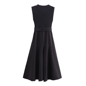 Elegant Sleeveless Spliced Midi Dress with Belt for Women