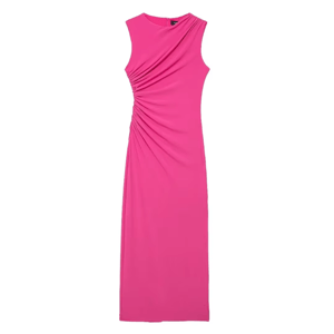 Chic Draped Midi Dress with Sleek Back Slit for Women Chic Draped Midi Dress with Sleek Back Slit for Women