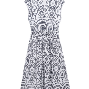 Elegant Embroidered Midi Dress with V-Neck and Belt Xnwmnz - Women's Midi Dresses